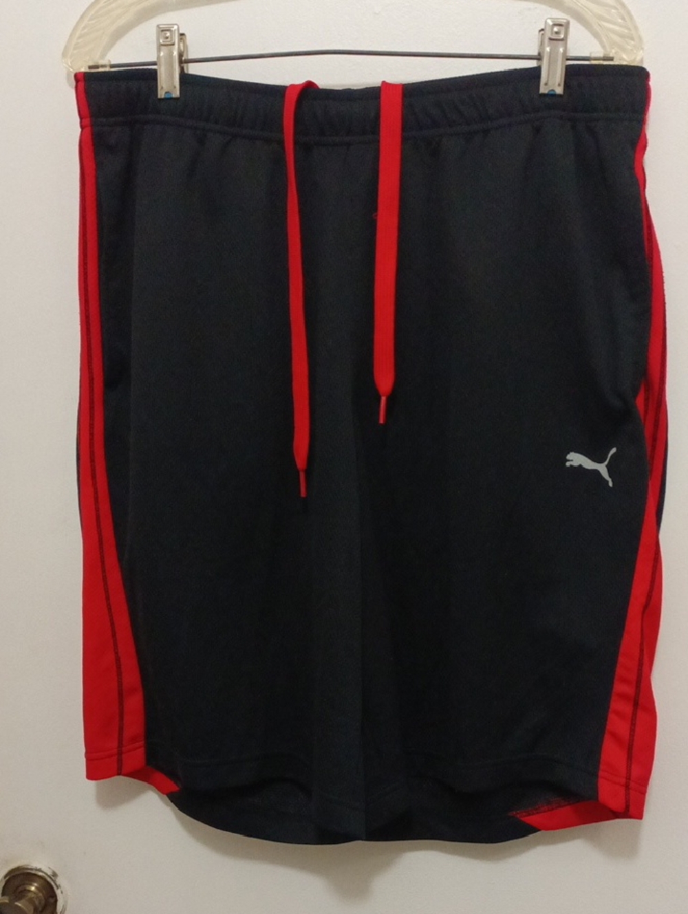 Puma Men’s Black Athletic Shorts with Red Side Panels